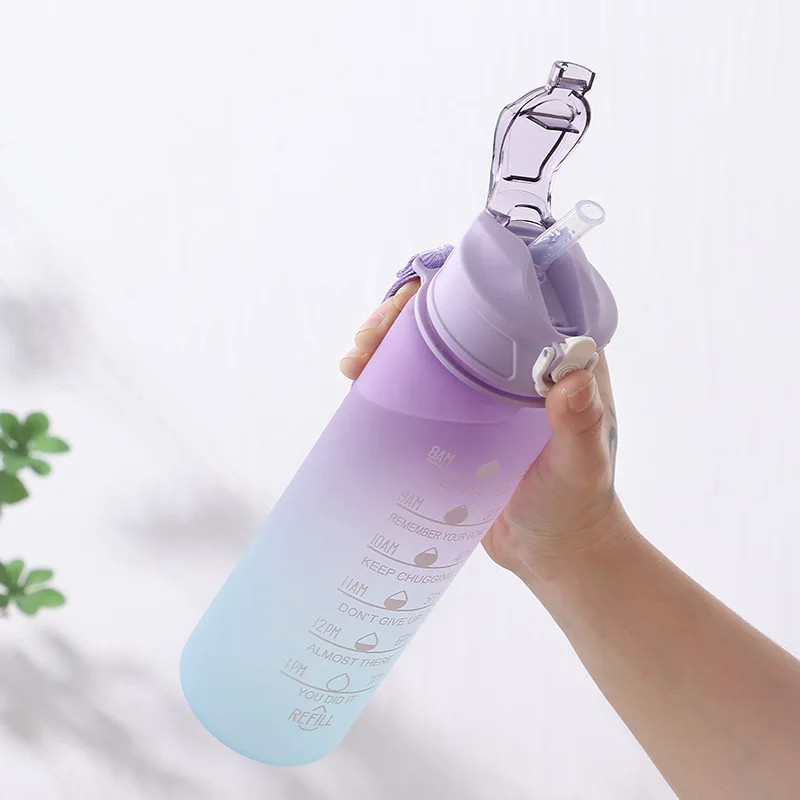 900ML Sports Water Bottle with Time Marker Leak-Proof Cup Motivational Portable