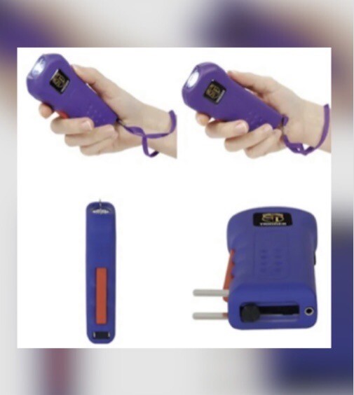 SQUEEZE Rechargeable LED Stun Gun PURPLE Walker Jogger Safety 911 POLICE 75 MV