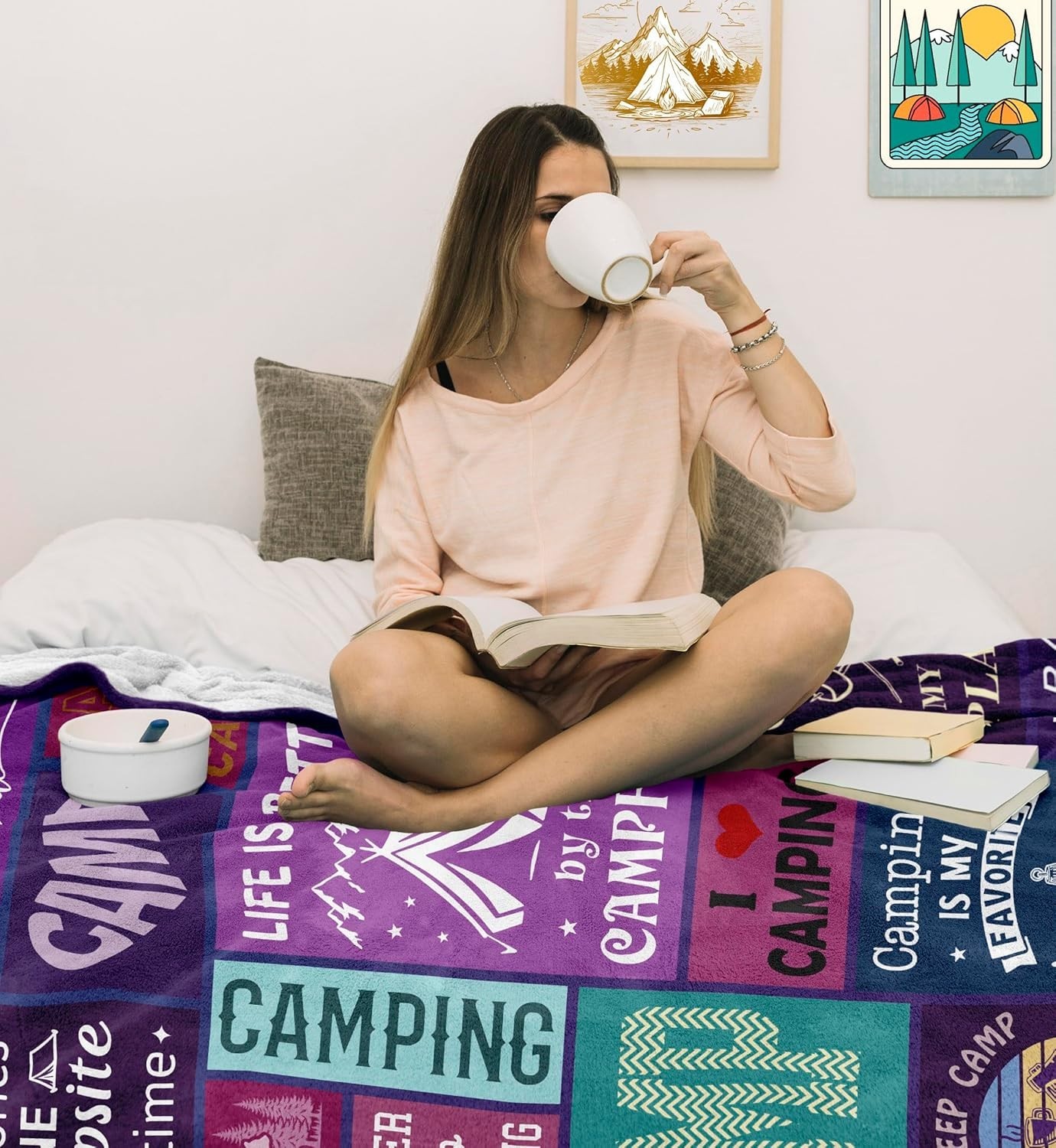 Camping Gift Throw Blanket 60x50in – Soft, Lightweight, All-Season for Camper…