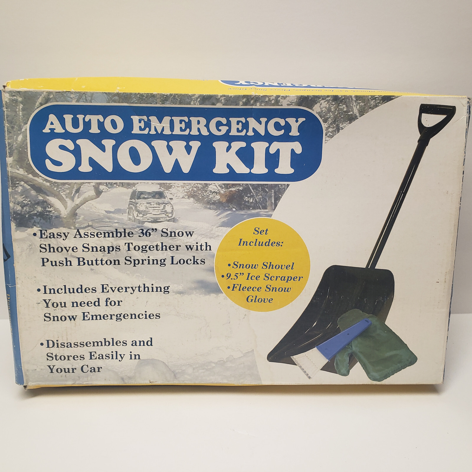 Snow Shovel 36″ Ice Scraper 9.5″ Fleece Glove Auto Emergency Kit