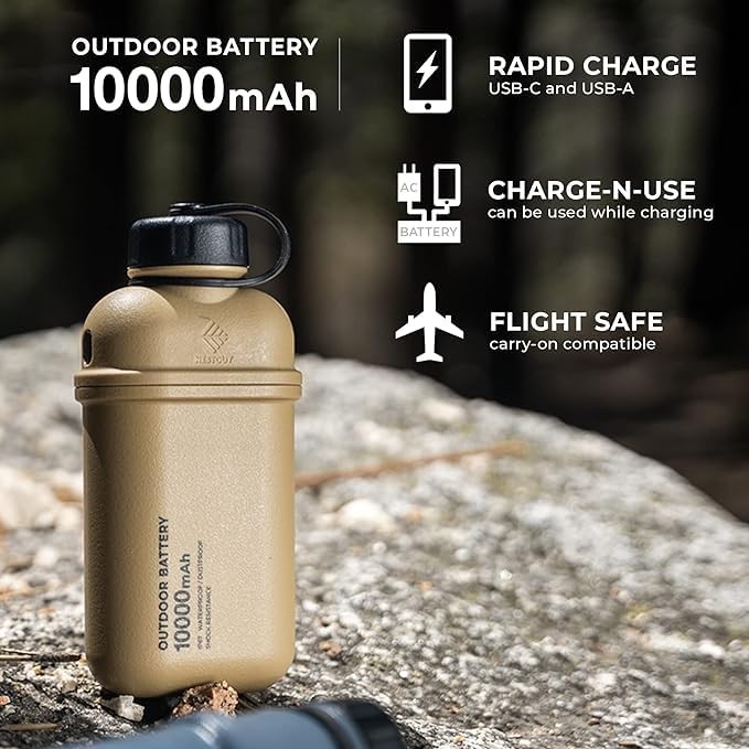 NESTOUT Rugged Power Bank, Outdoor Battery Pack, 20W USB C Fast 10000mAh Black