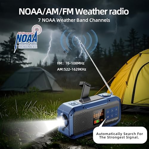 Emergency Weather Radio with IPX5 Waterproof Portable Bluetooth BLUE