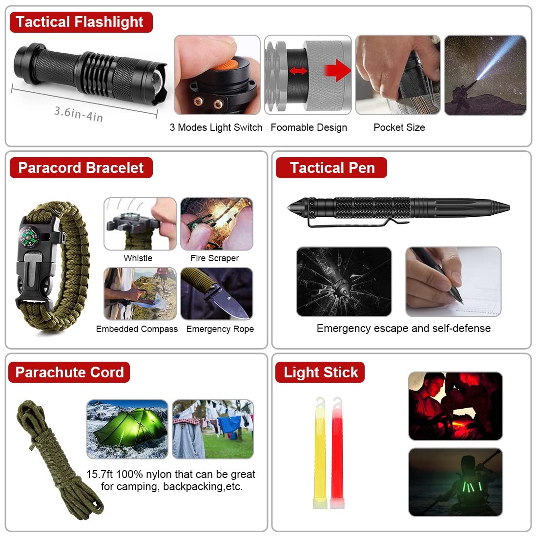Survival Kit, 251 Pcs Gear First Aid Kit with Molle Large, Black