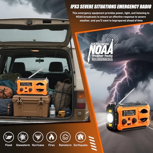 Hand Crank Emergency Radio, 10000mAh Weather Radio with AM/FM/NOAA, Orange