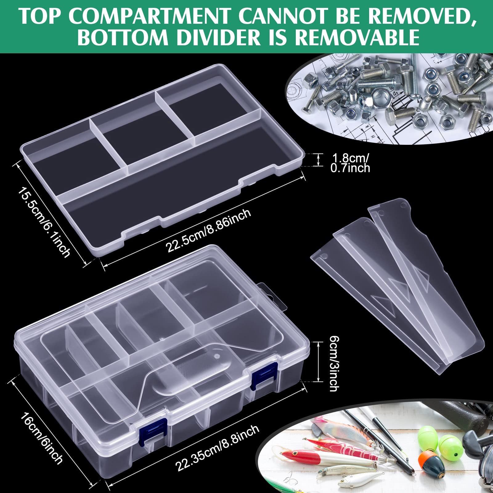 Honoson 6 Pack Fishing Tackle Box Organizer Storage 9 x 6 x 2.3 inches, Clear