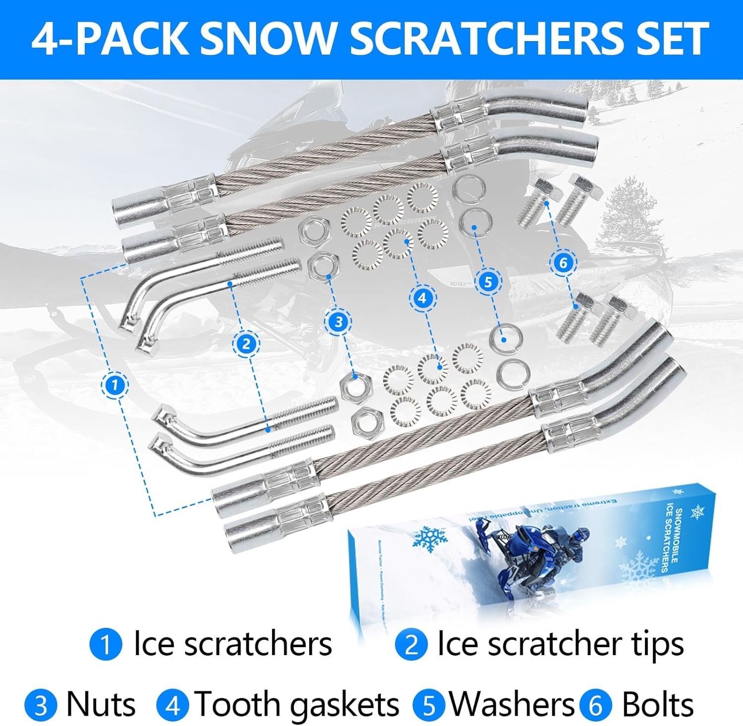Kavius Ice Scratchers Snowmobile 4-PACK for Polaris Skidoo Arctic Cat Snowmobile