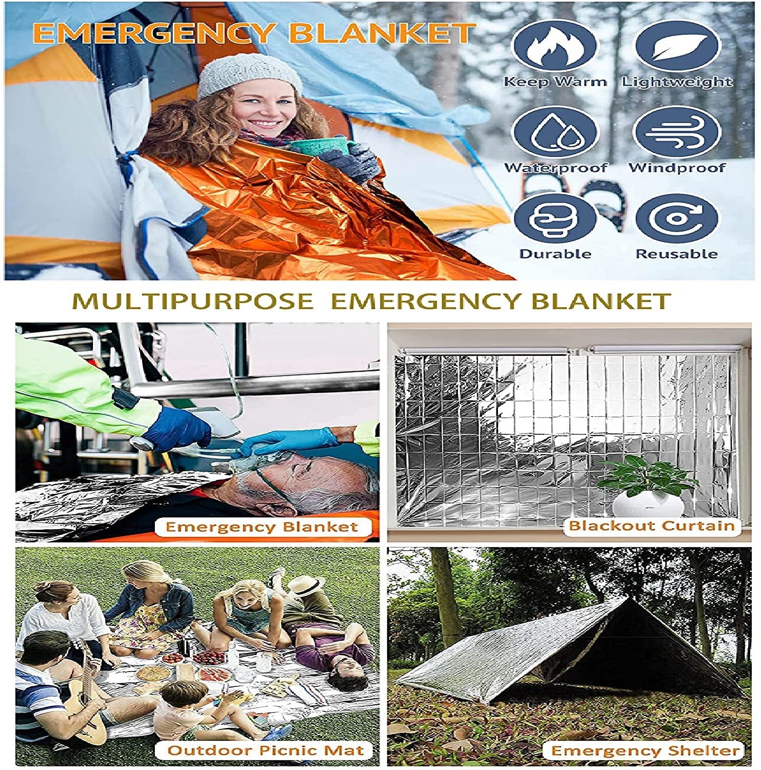 100 Pcs Medical Emergency Thermal Blanket Mylar Trauma Military Survival Silver