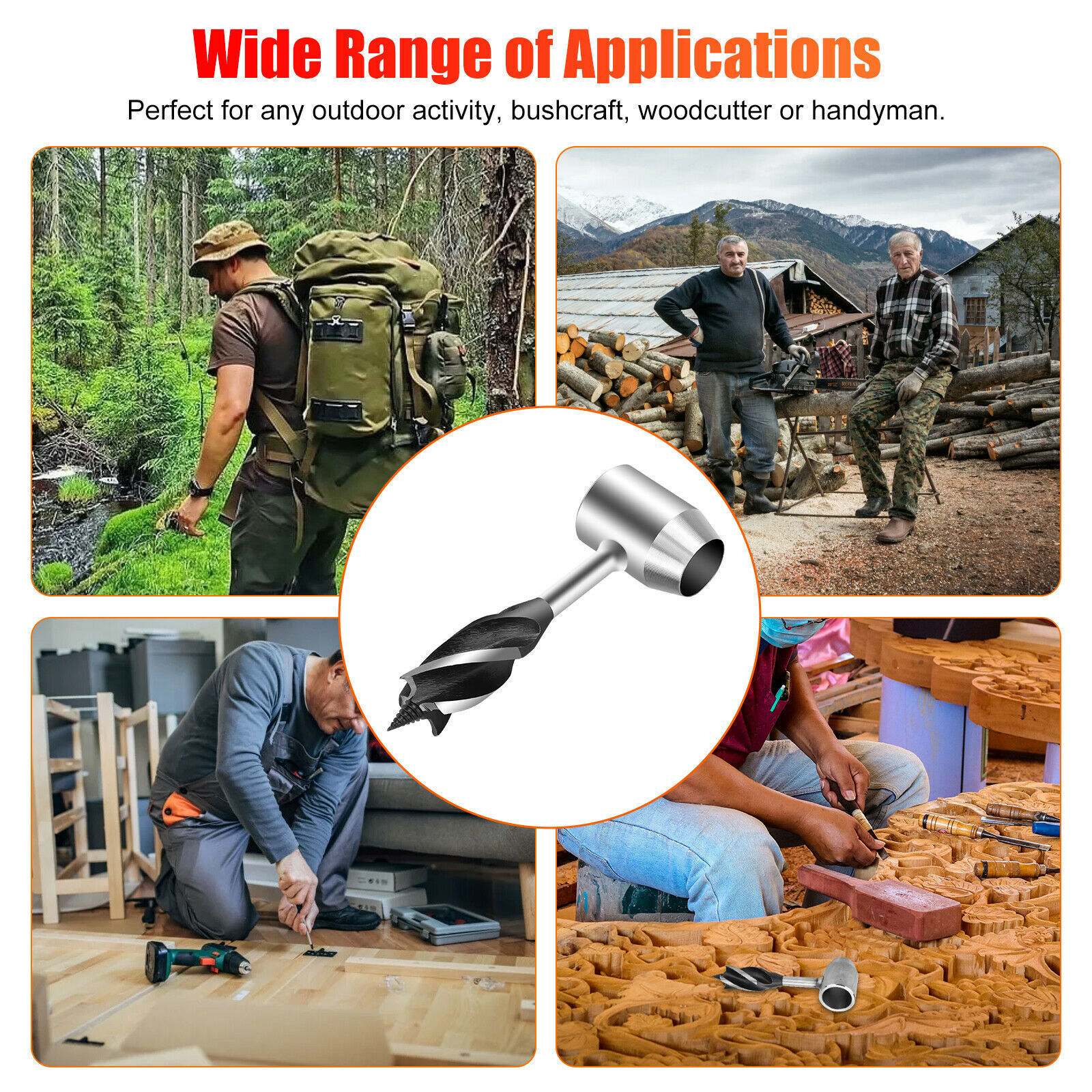 Manual Hand Auger Wrench Wood Drill Kitfor Bushcraft Outdoor Survival Tool US