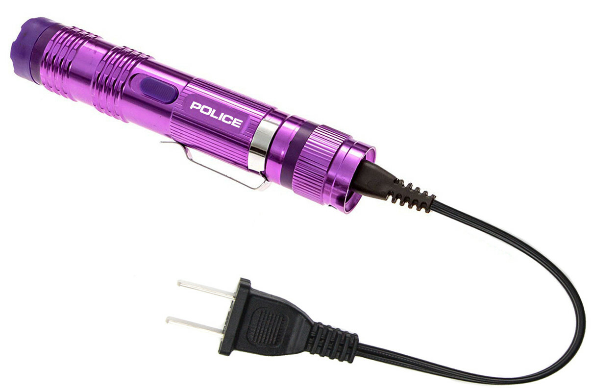 POLICE Stun Gun M12 Metal Self Defense Rechargeable LED Flashlight Purple