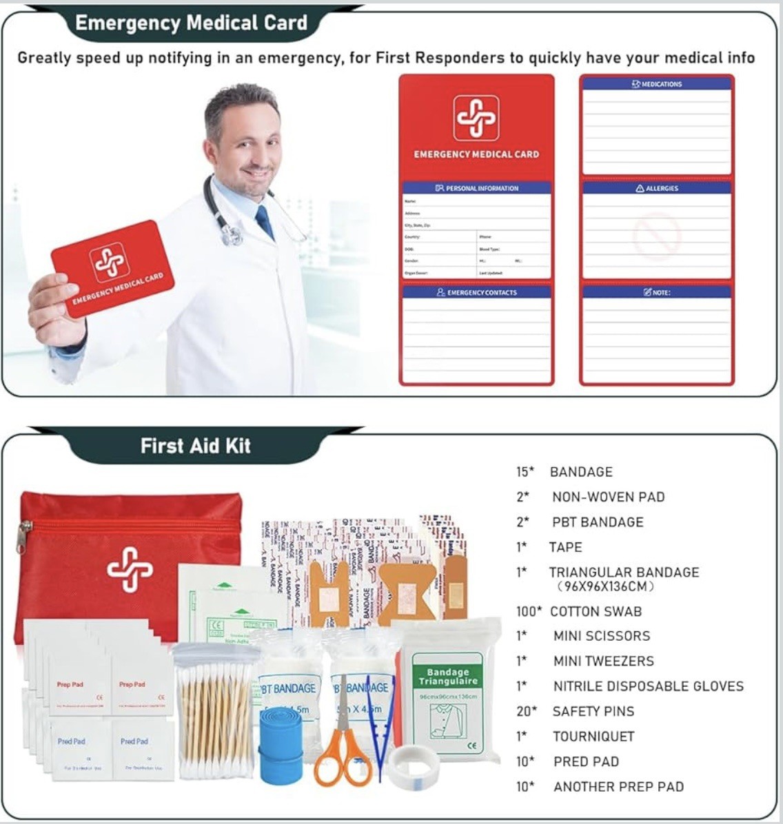 Emergency Survival Kit First Aid Bug out Military Prepper Kit 262 Piece Set
