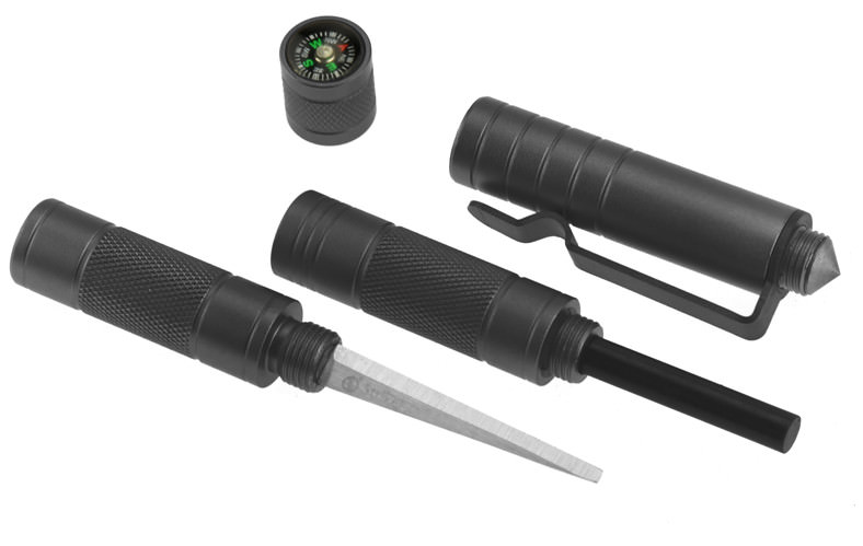 5 in 1 Compact Survival Tool Black Compass Punch Striker Flint Whistle Survival