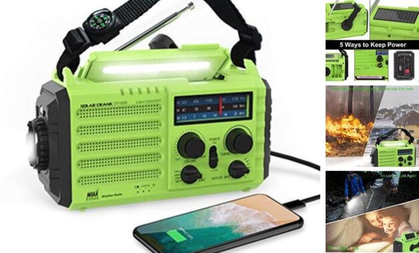 Weather Radio,5000mAh Solar Hand Crank Emergency Radio for Household&5 Green