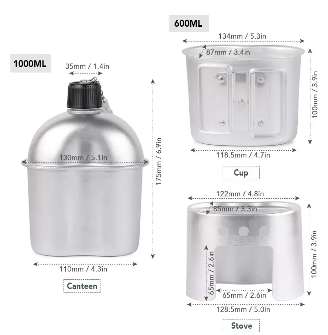 Aluminium Canteen Cook Set 1L | Cup, Stove & Carry Bag Australia
