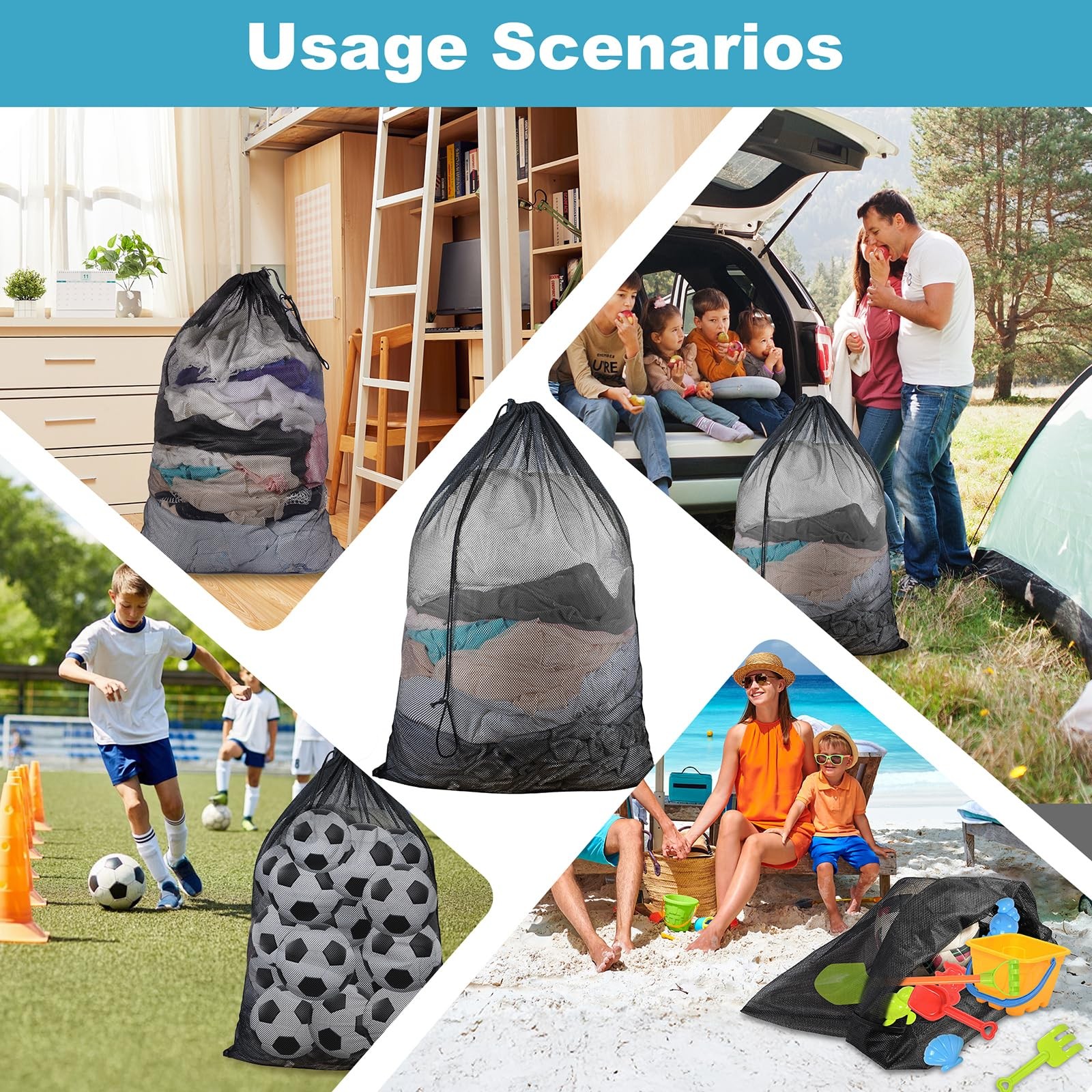 EyvirQic 3 Pack Large Mesh Laundry Bag, 24 x 36 Inch Wash Large, black