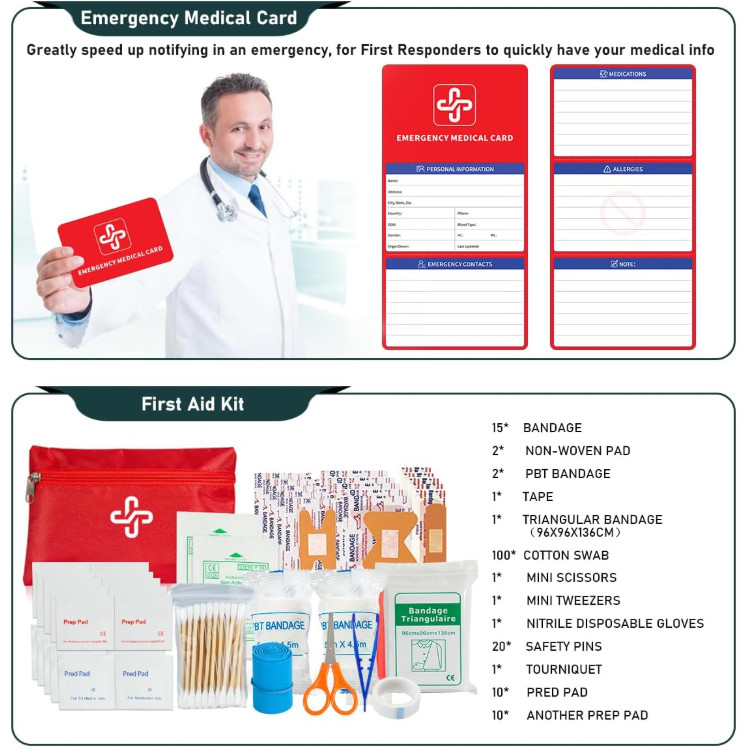 Survival Kit 262Pcs with First Aid, Tent, Axe, Shovel, Emergency Gear Bag