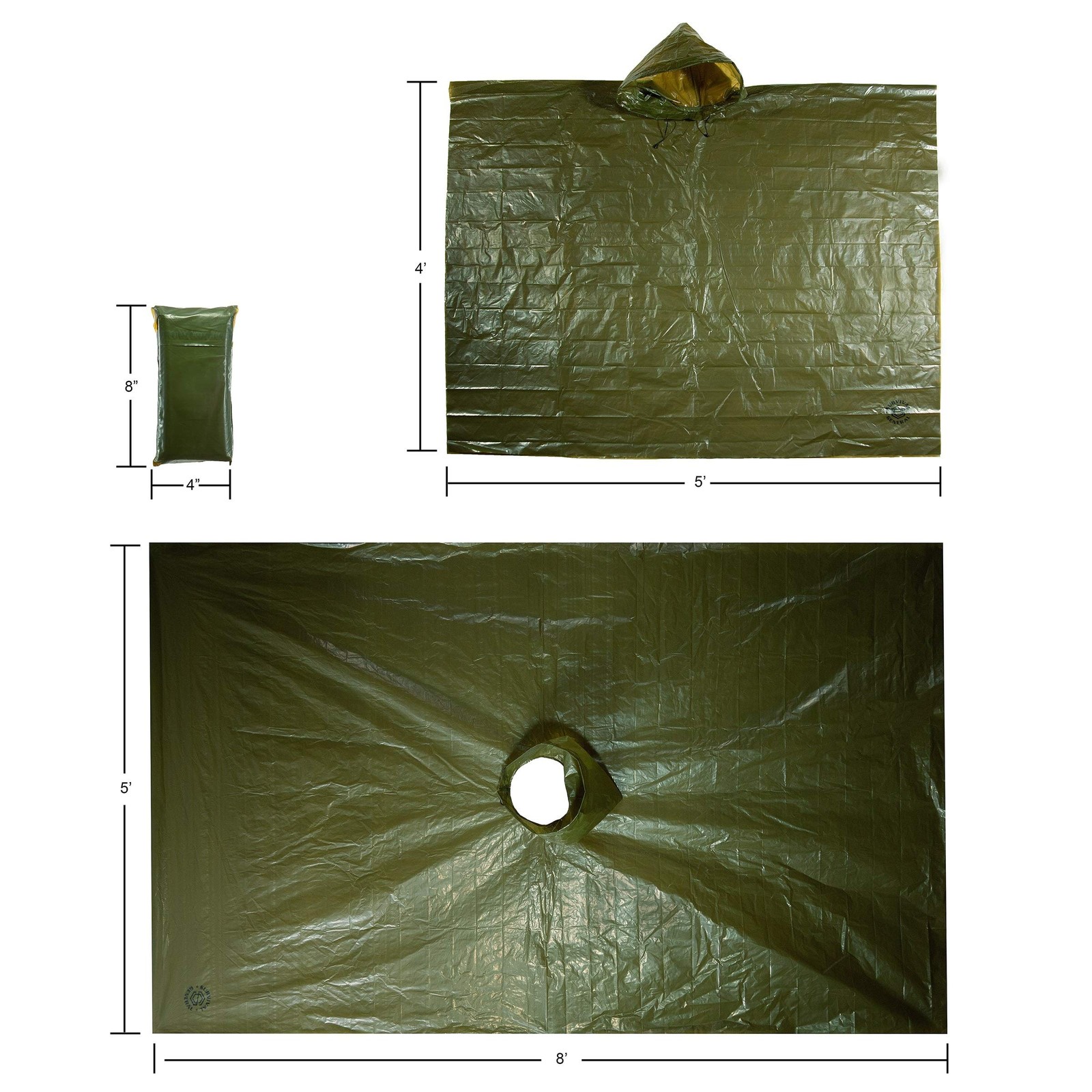 Survival General Lightweight Rain Gear Poncho Emergency Poncho, Green