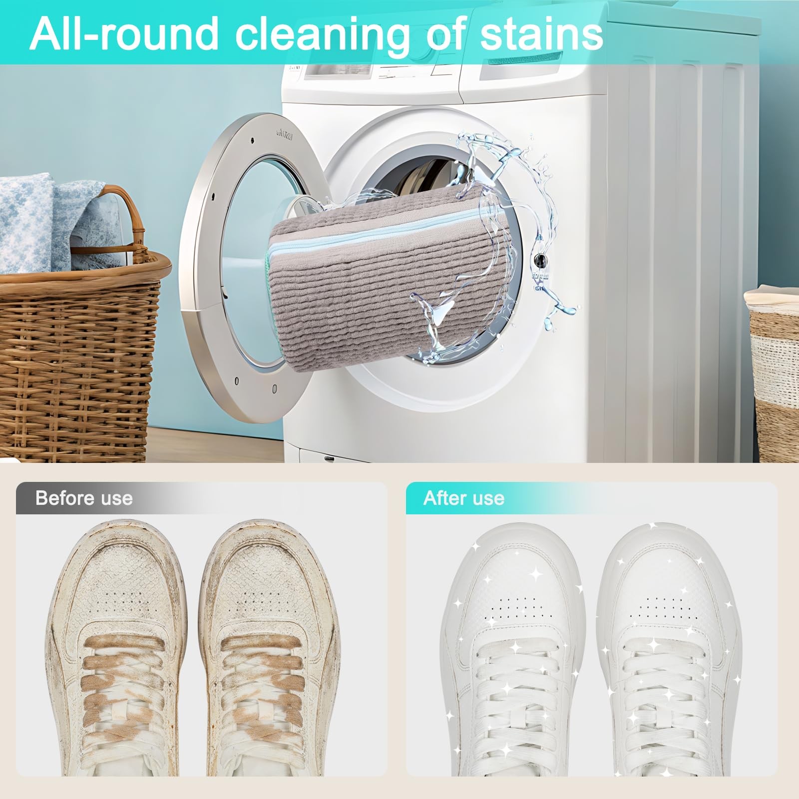 Xan Concept 2Pcs Shoe Washing Machine Bag,Cleaning Bag for All XX-Large, Gray