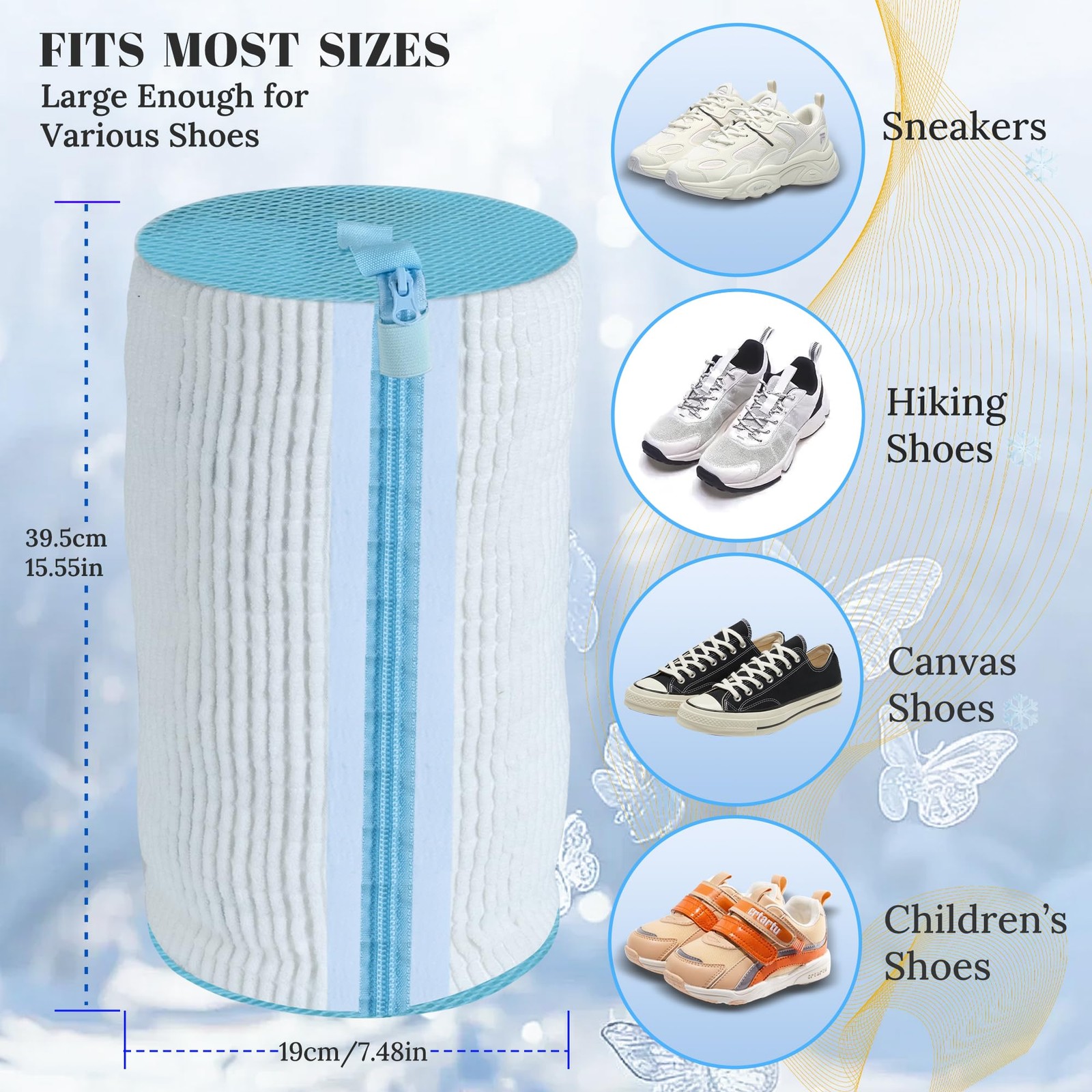 Shoe Washing Machine Bag, 15.55 inches x 7.48 x 7.1 inches, White