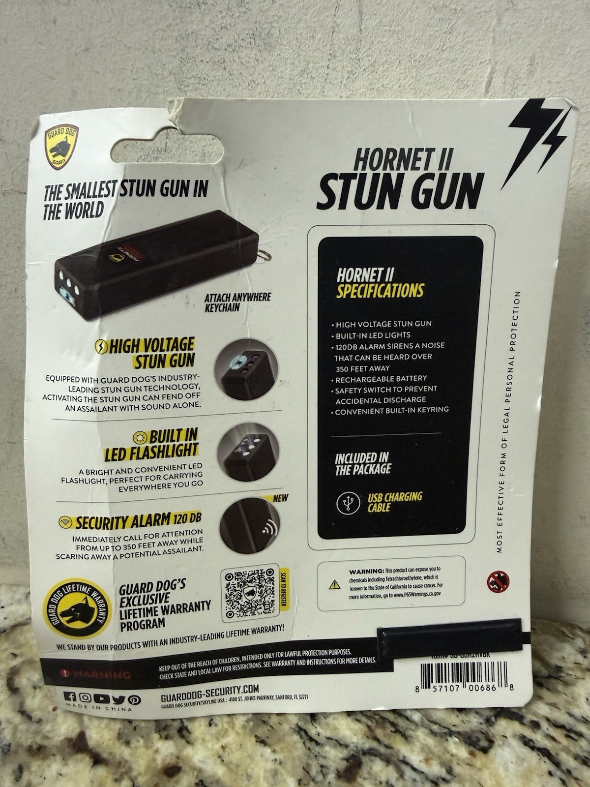 Guard Dog Hornet II 3in1 Compact Safety Alarm L LED Light L Keychain & Stun