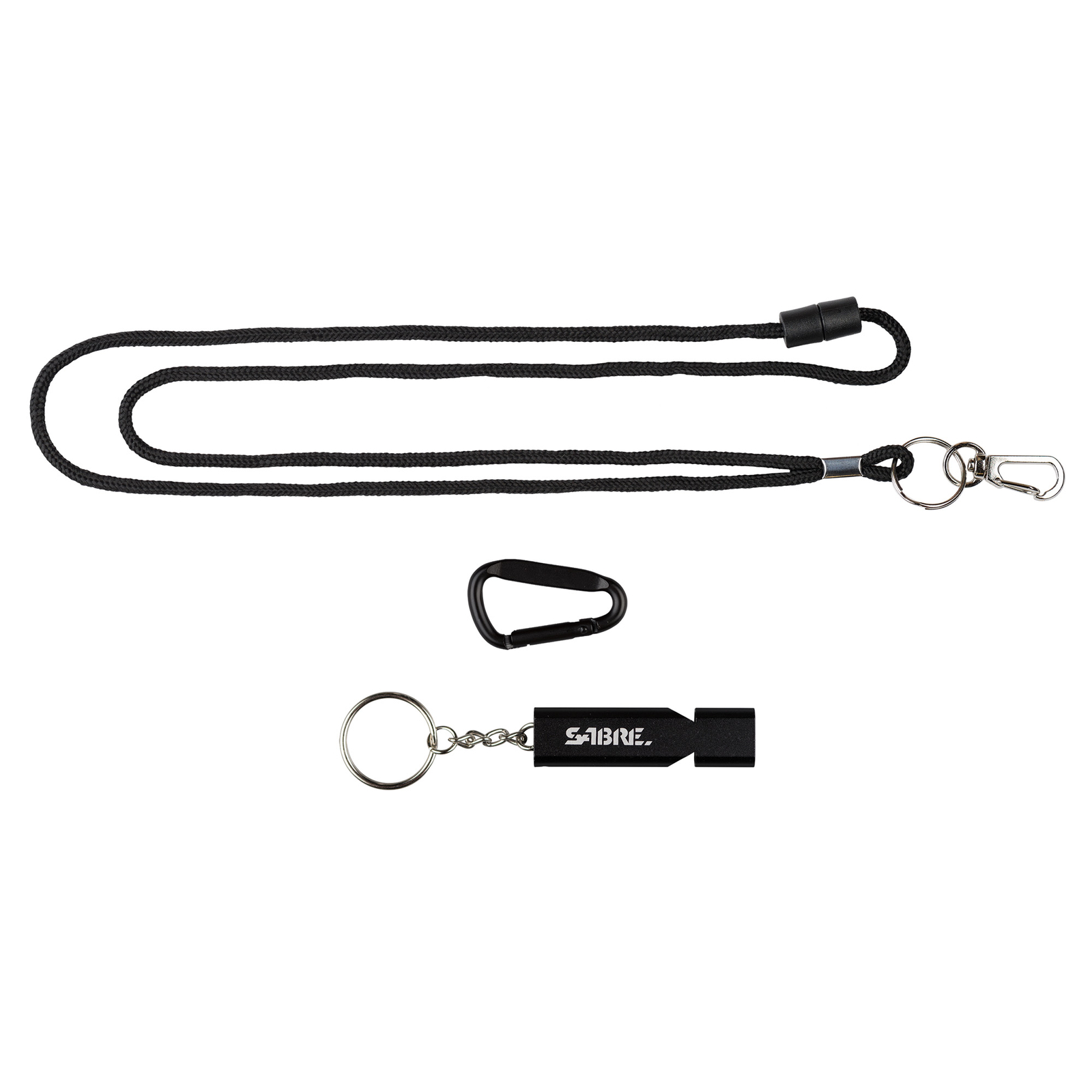 Sabre Emergency Safety Whistle Keychain Matte Black with Lanyard and Carabiner