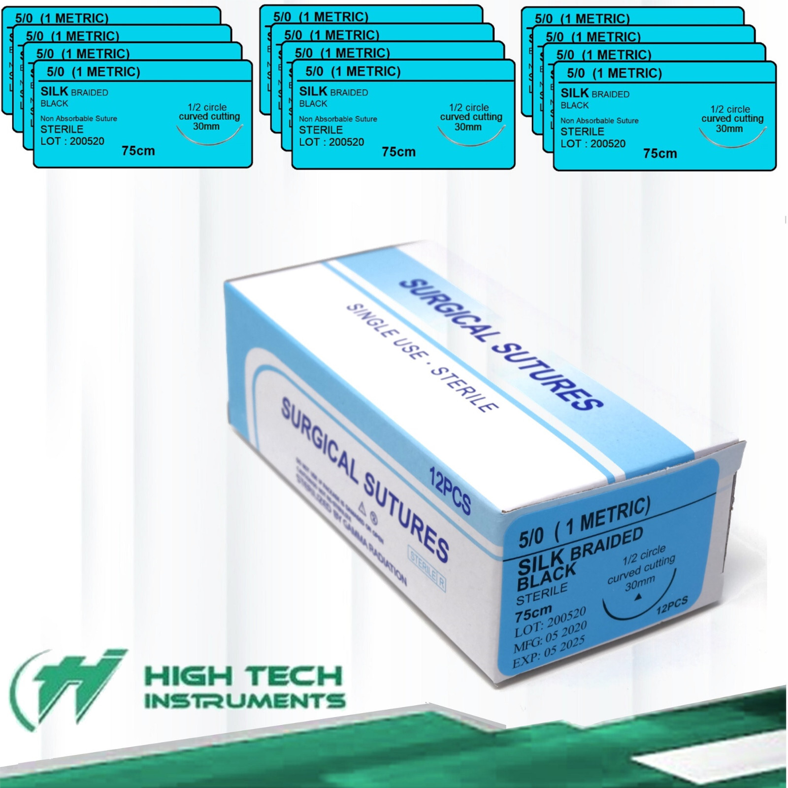 Silk 5/0 Training Suture Emergency First Aid Home Wound Treating 12 pcs