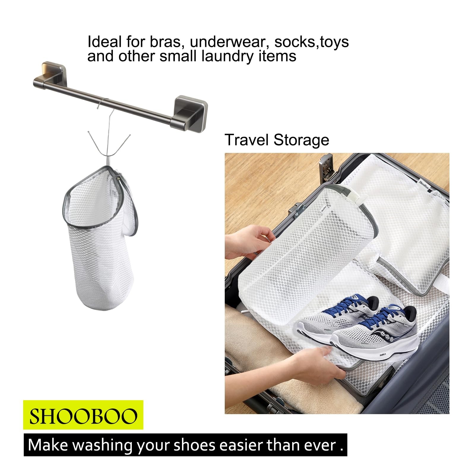 ShooBoo Shoe Washing Machine Bag,3 Pack Laundry Bag 7.9″ x 13.8″, White