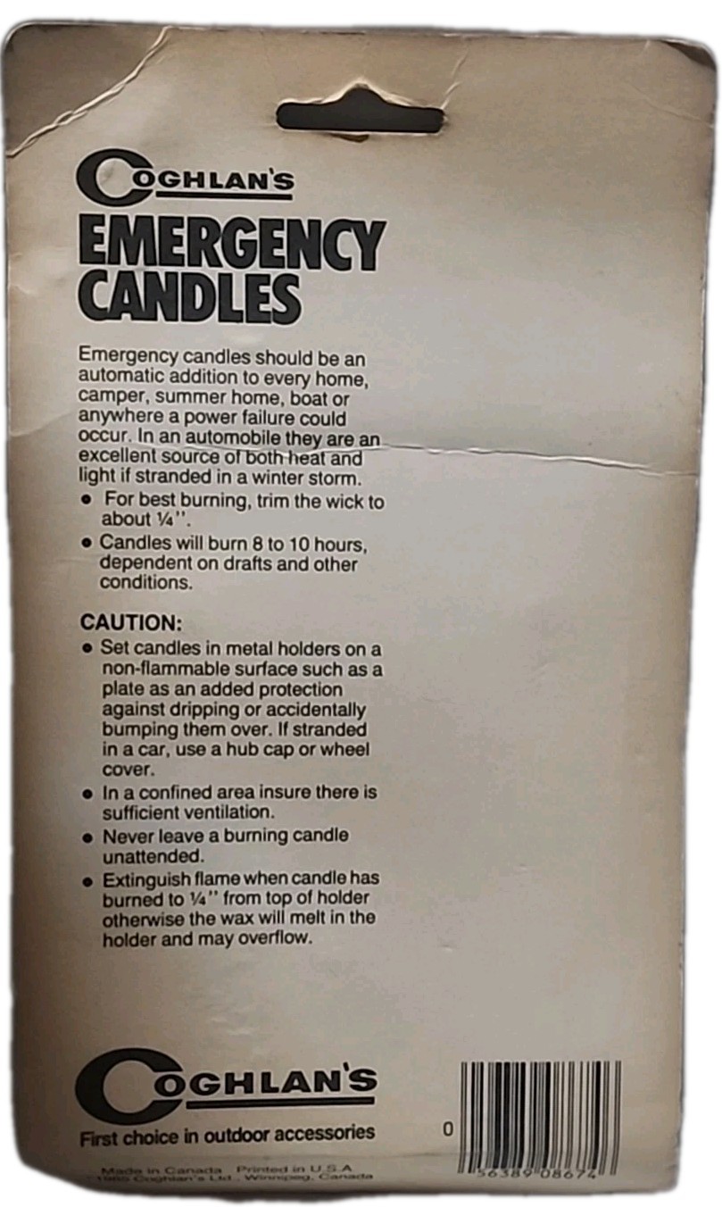 Coghlan’s Emergency Candles 2-Pack Metal Holder Burns 8-10 Hours Survival (LBHT)