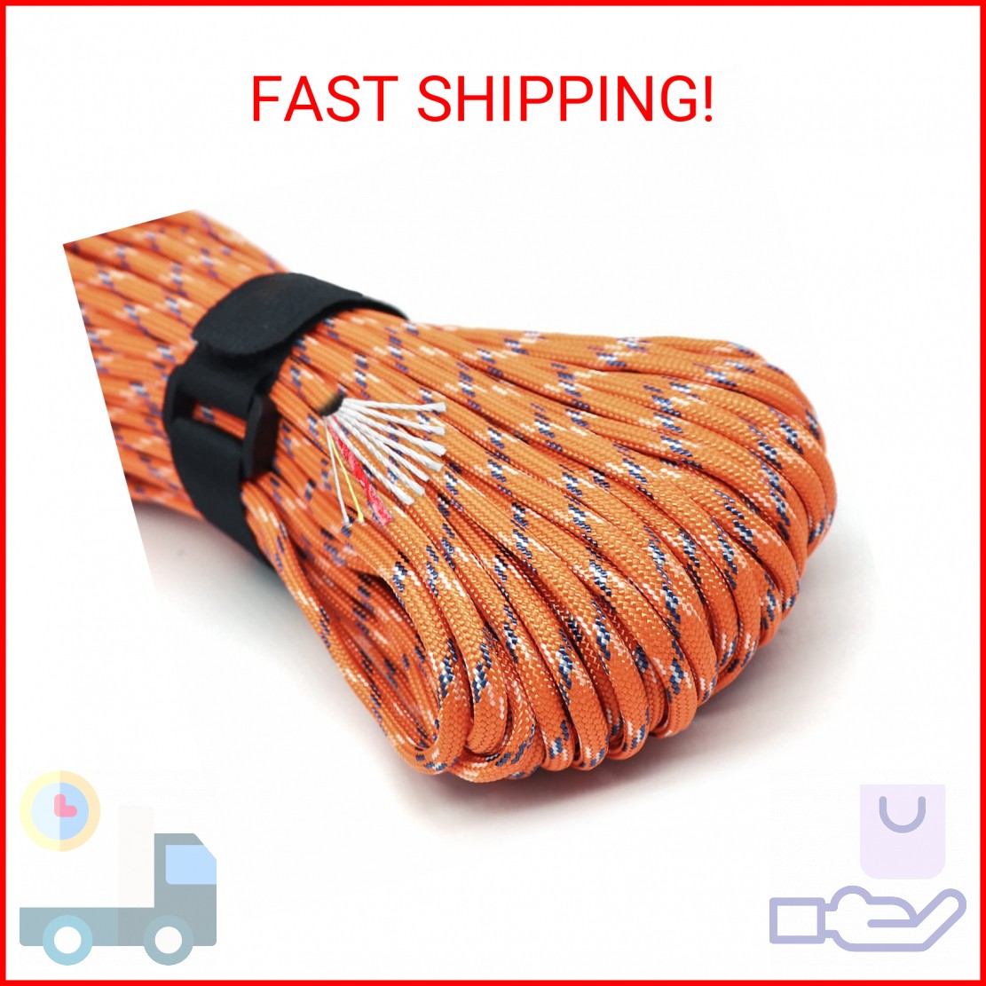 Survival Paracord Rope PSKOOK 100 Feet Fire Starter Parachute Cord 7-Strand Nylo