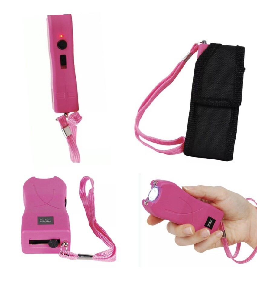 Mini Hand Pocket WOMEN Stun Gun PINK Rechargeable 80 Million Volt LED w/ HOLSTER