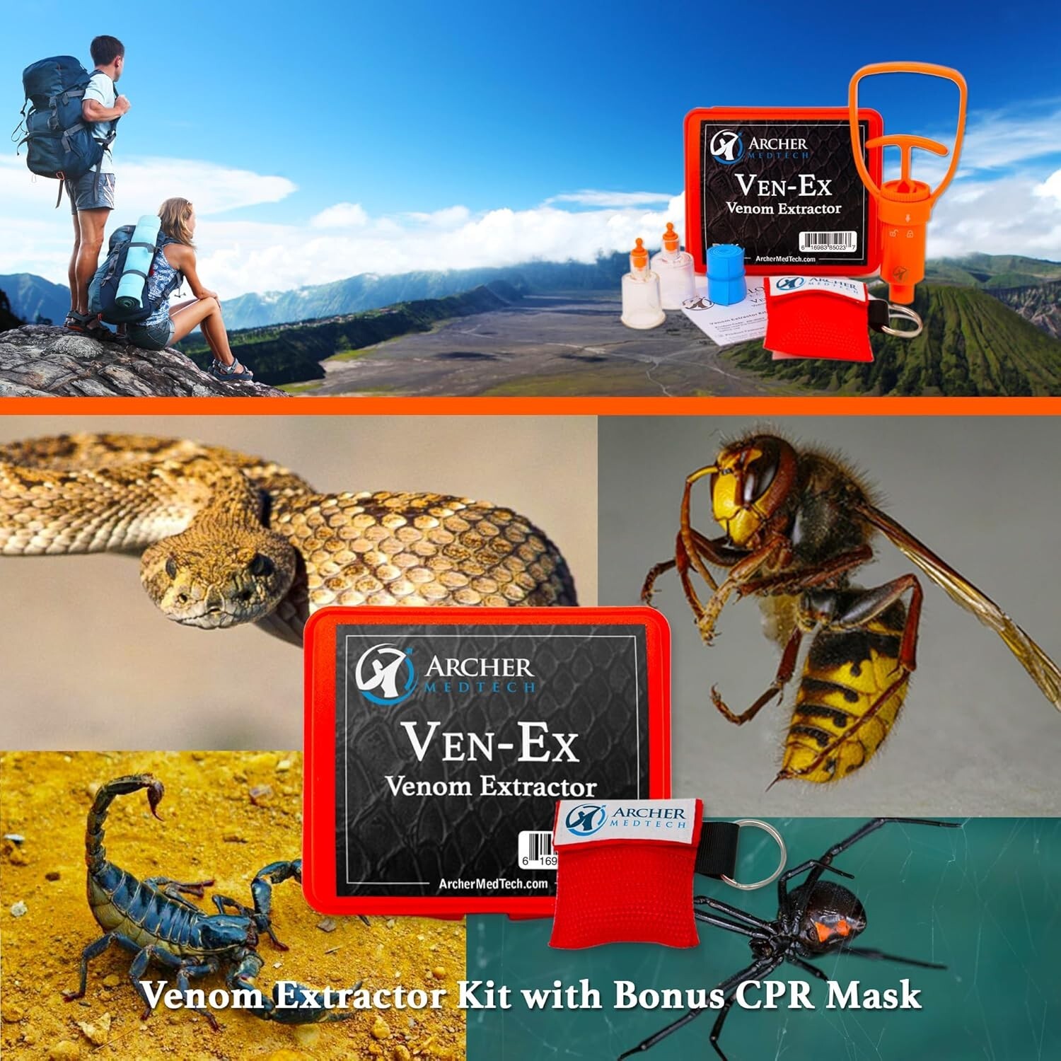 Portable Ven-Ex Snake Bite and Bee Sting Kit with CPR Shield – Compact First Aid