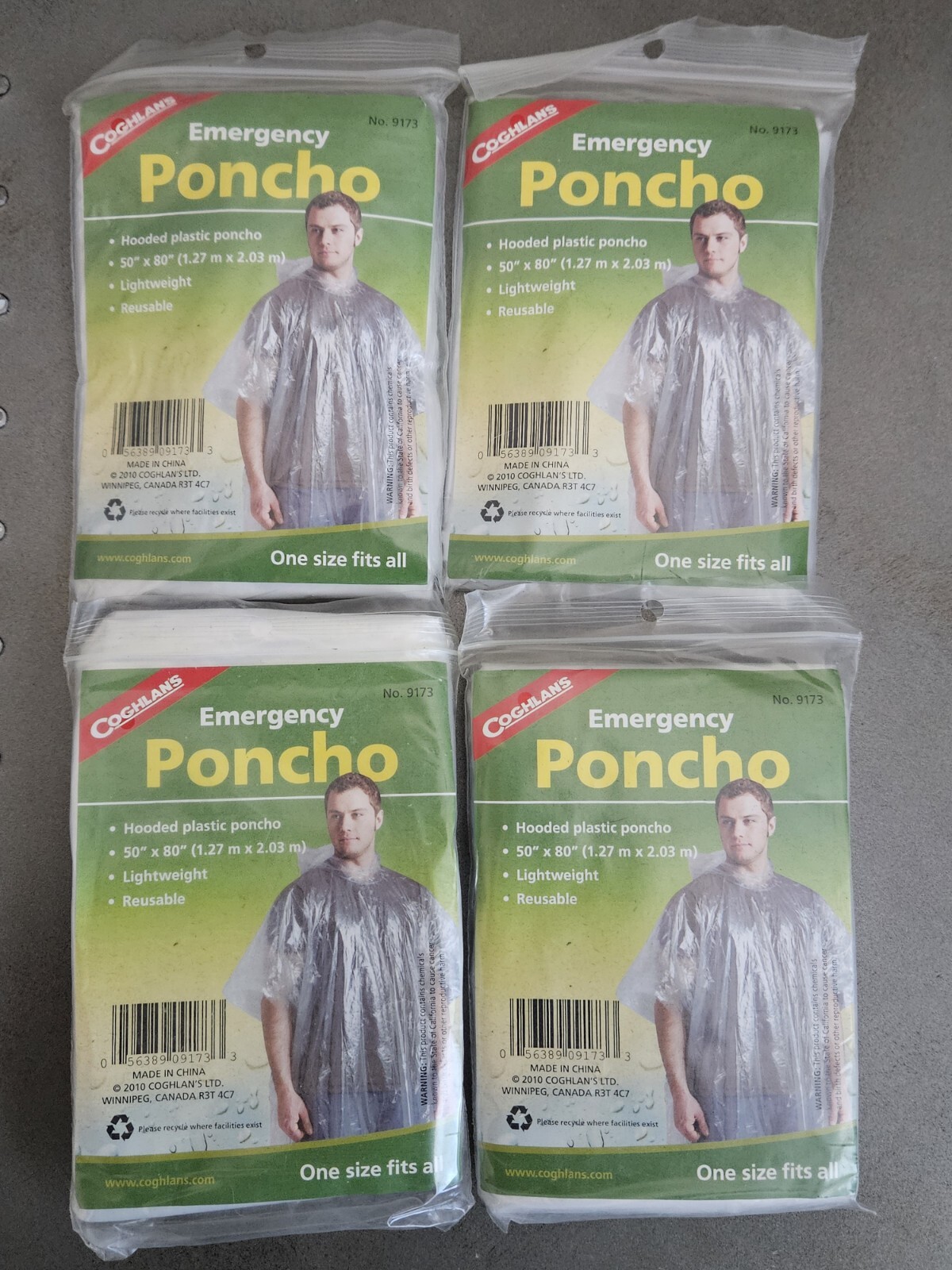 Coghlan’s 9173 Emergency Rain Storm Poncho 4 Pack Adult Size Camping Hiking Etc.
