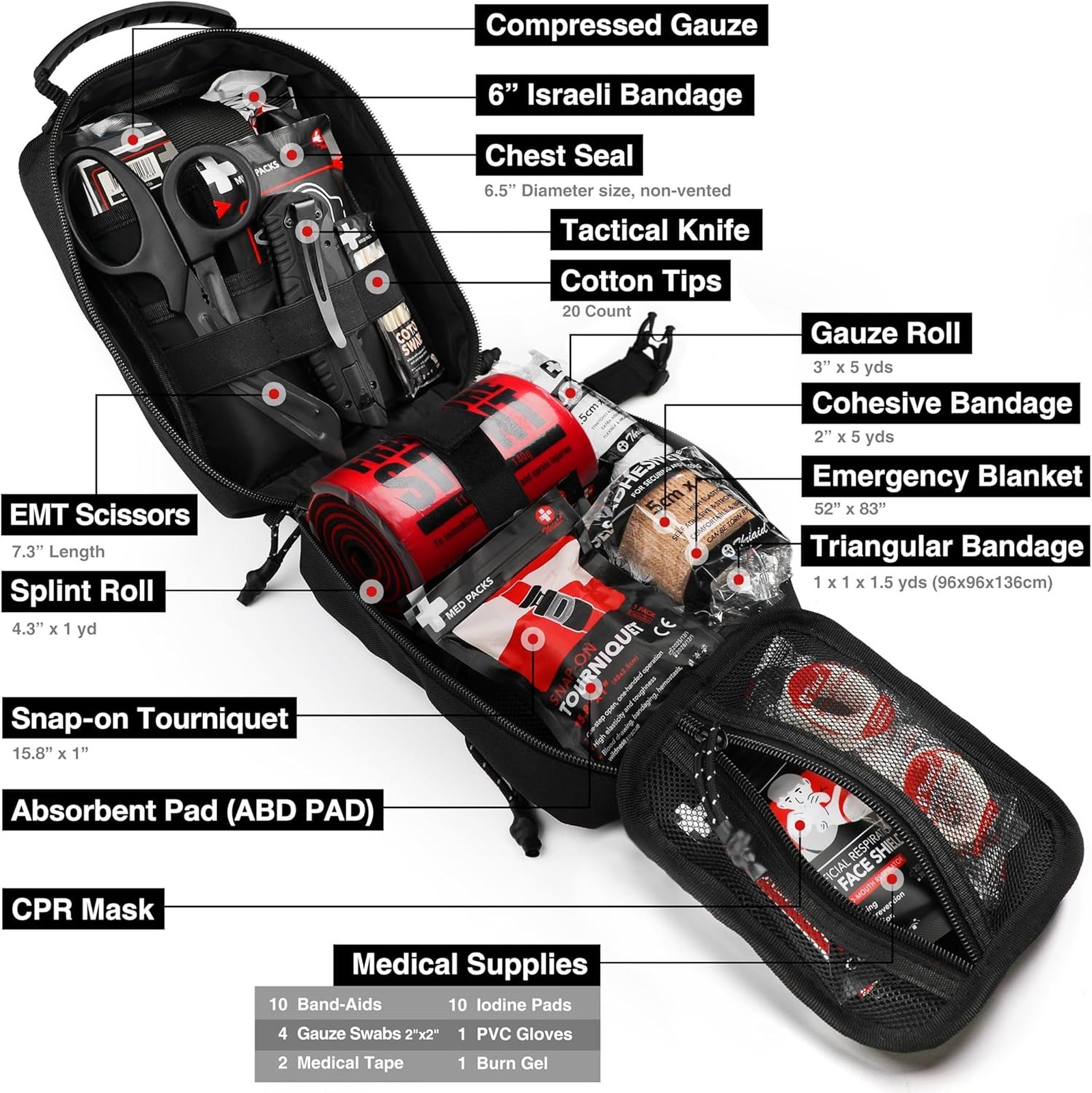 First Aid Kit Survival with Israeli Bandage Chest Seal Tourniquet Splint