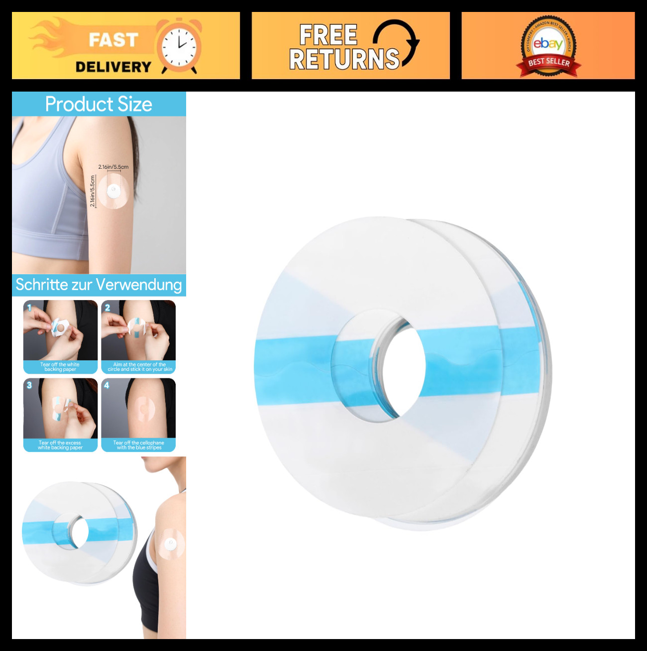 60 Pack Waterproof Adhesive Sensor Covers for Freestyle Libre 3 – Sweatproof, Br