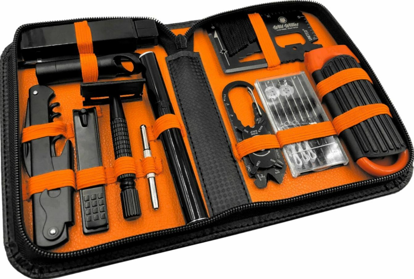 Men’s Travel Grooming & Emergency Kit 12 Piece with Black Leather Case Gift Set