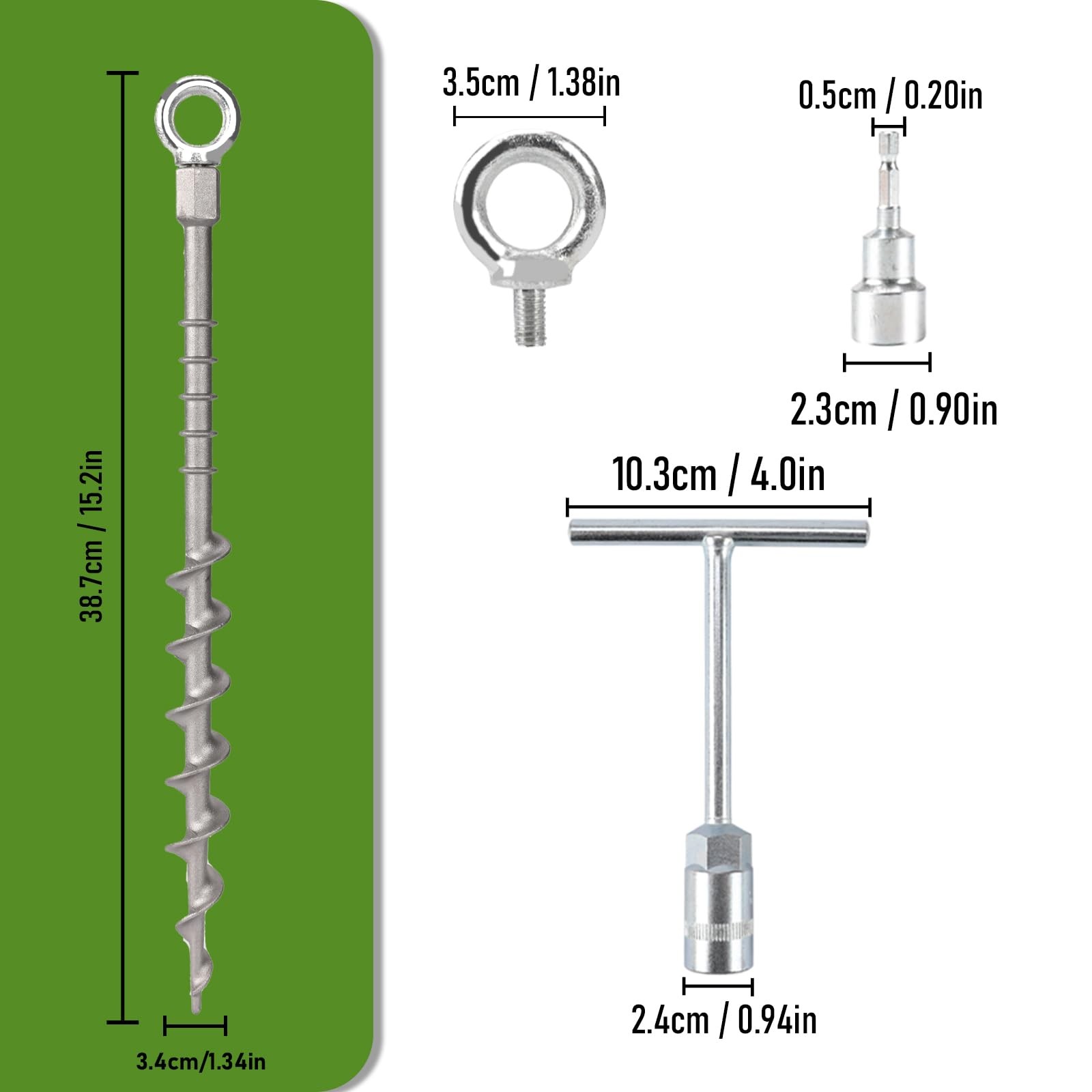 Keltrion 12 Pcs 14″ Ground Anchors Screw in Non-Rust Cast Aluminum silvery