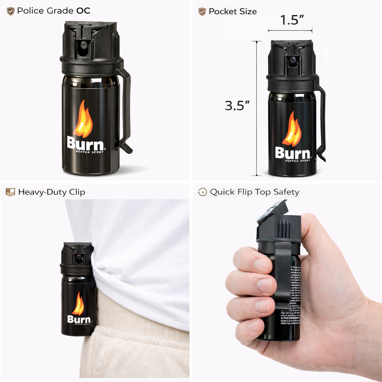 Burn 3 Pack Pepper Spray 1.35oz Police Strength OC Safety Lock Self Defense