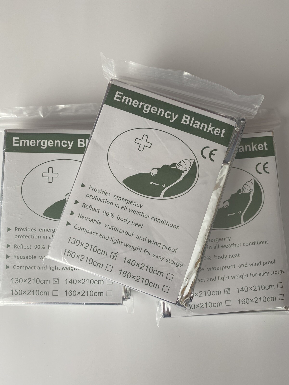 Emergency Blankets Set of 3 – 130 x 210 cm Rescue Thermal Mylar – New