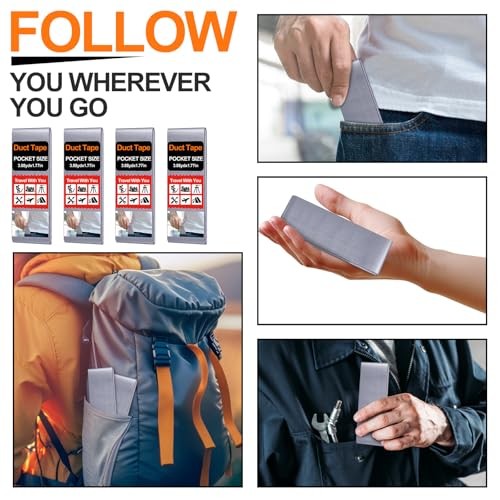Pack 1.77 in x 10 ft Travel Duct Tape Mini Pocket Size Flat Roll Silver 4