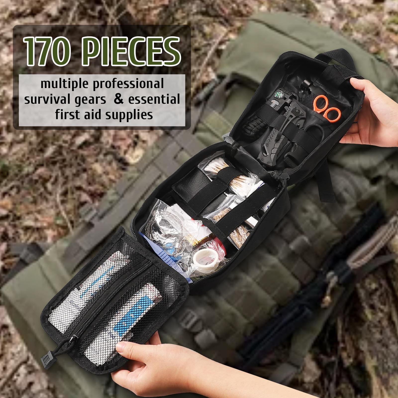 170 PCS Survival Kits, Survival First Aid Kit with Essential Survival Gear Em…