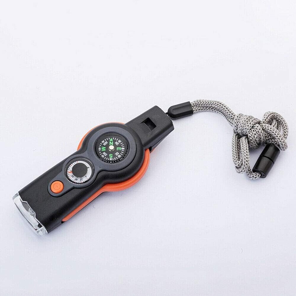 7 in 1 Military Survival Whistle Compass Magnifier Thermometer Keychain 3 Pack