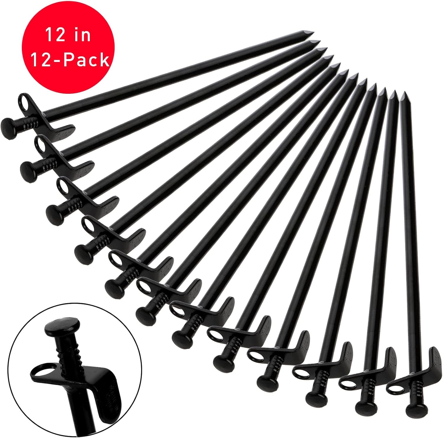 Lawei 12 Pack Tent Stakes, 12 Inch Heavy Duty Forged Steel Pegs, Black