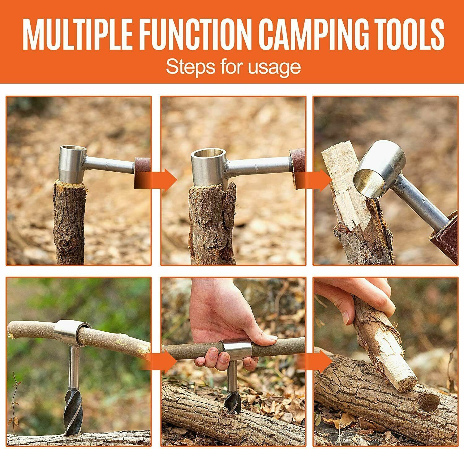2pc Survival Settlers Tool Outdoor Bushcraft Hand Auger Wrench Woodworking Drill