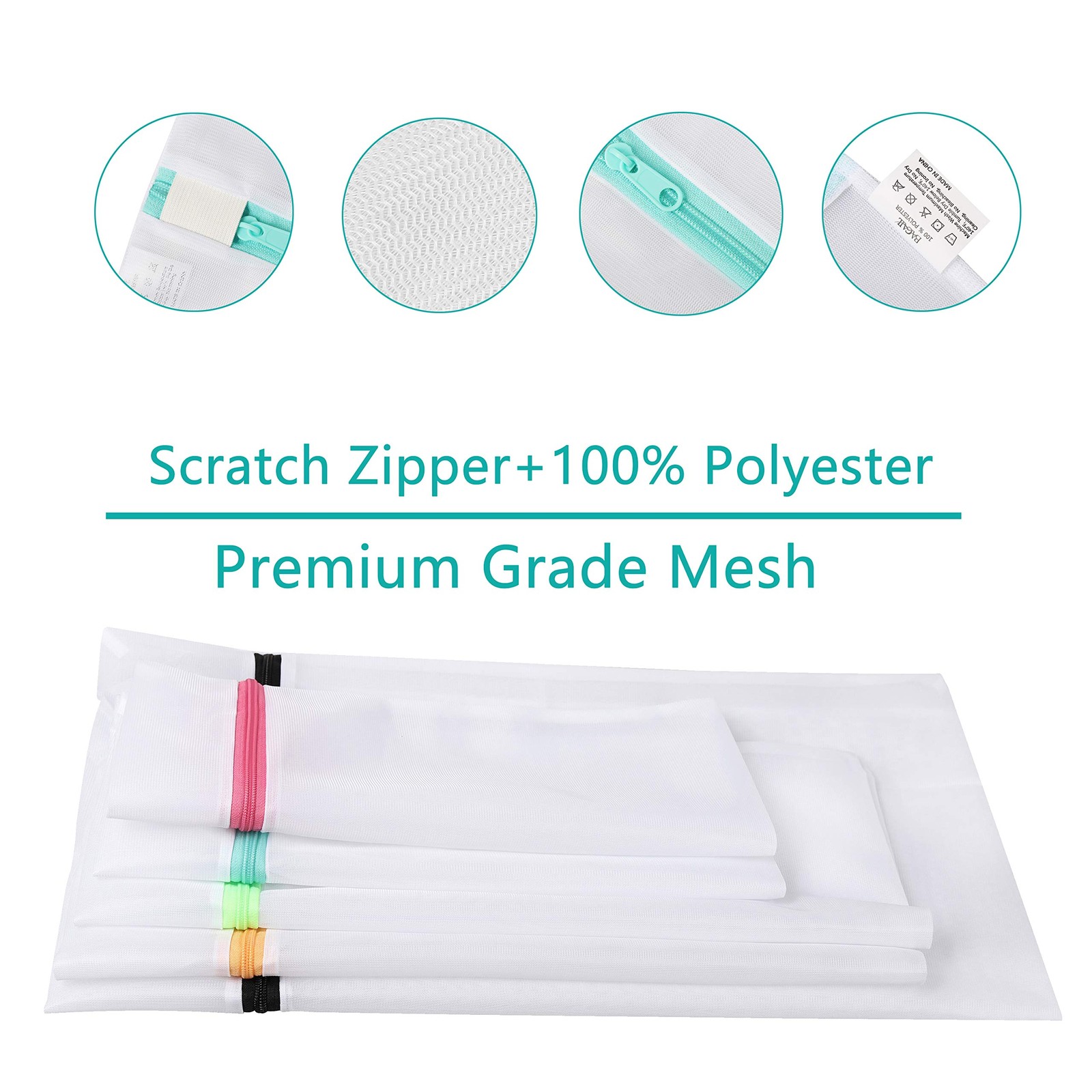 BAGAIL Laundry Bags Mesh Wash Bag 1XL,2L,2M,2 Bra Bags, Pearl White-Fine