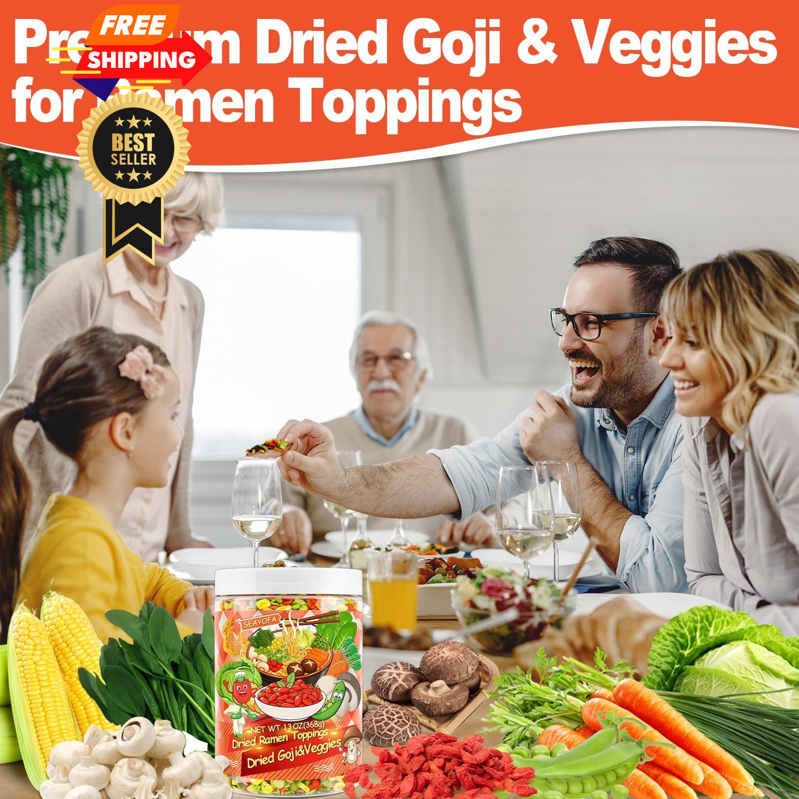 13oz Mixed Dehydrated Goji & Vegetables, 9 Kinds Dried Ramen Toppings with…