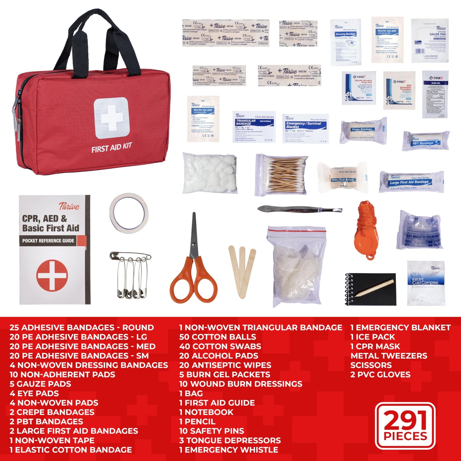 Thrive Home Essentials First Aid Kit (291 Pieces) – First Aid Bag with Multi-…