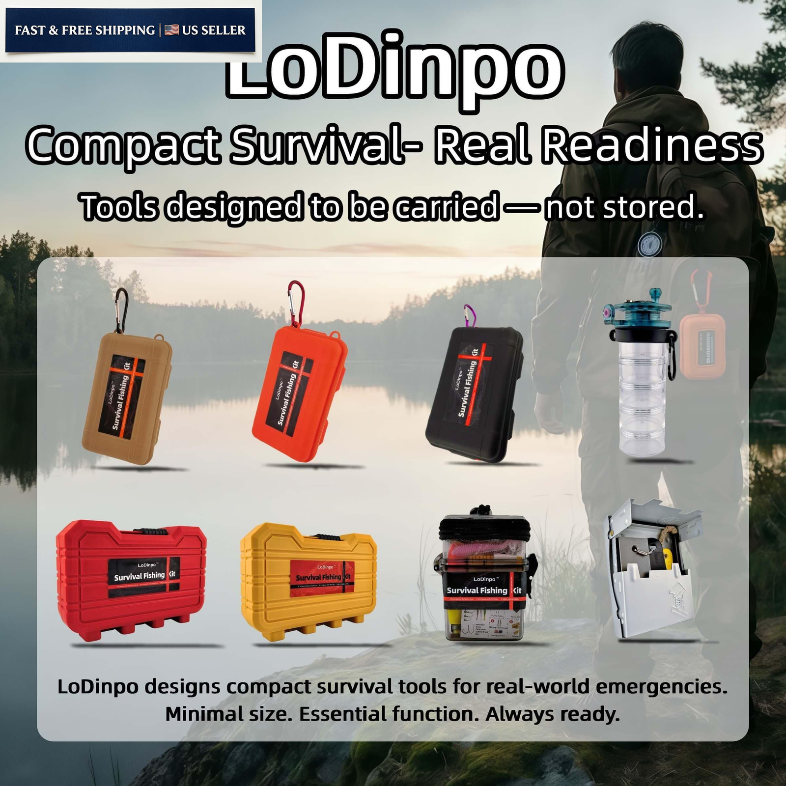 LoDinpo Mini Survival Fishing Kit Compact Emergency Small, Desert Sand