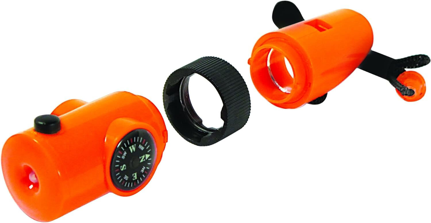 7-In-1 Emergency Survival Whistle Compass Thermometer LED Flashlight Magnifier