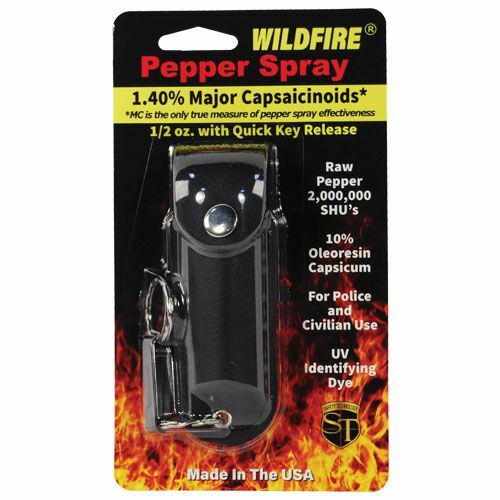 Safety WILDFIRE® 1.4% MC 1/2 oz Pepper Spray Leatherette Holster Keychain Black