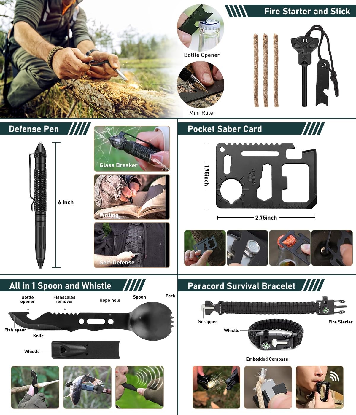 Survival Kit, 262Pcs Gear and Supplies with First Standard, Black