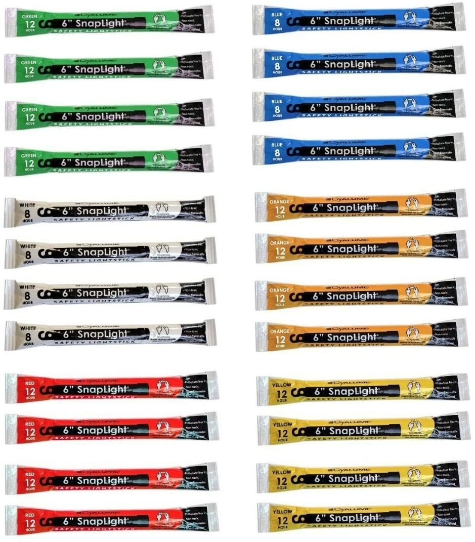 MULTI Pack 24 Red/White/Yellow/ GREEN + Cyalume Lightsticks Emergency Survival